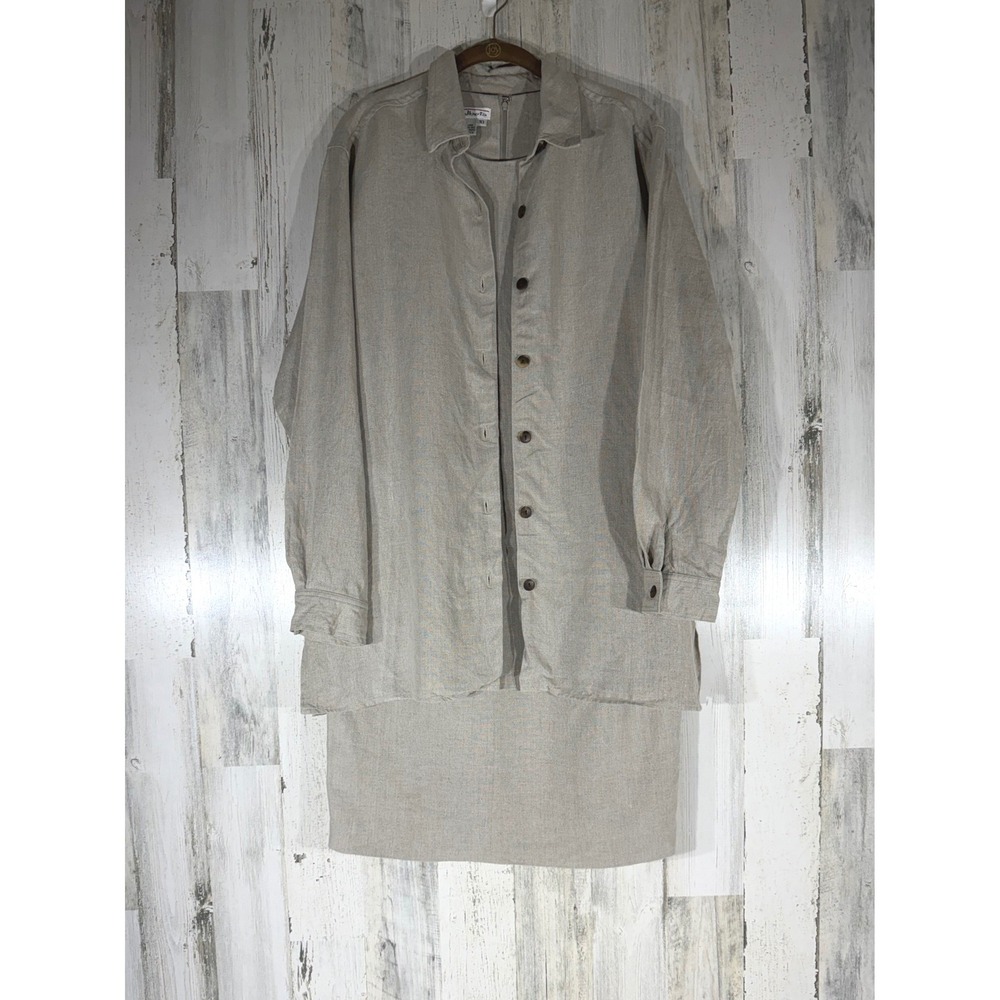 Talbots Dress & Jacket 2 Piece Set Size 10 Khaki Oatmeal Linen Sleeveless Sheath